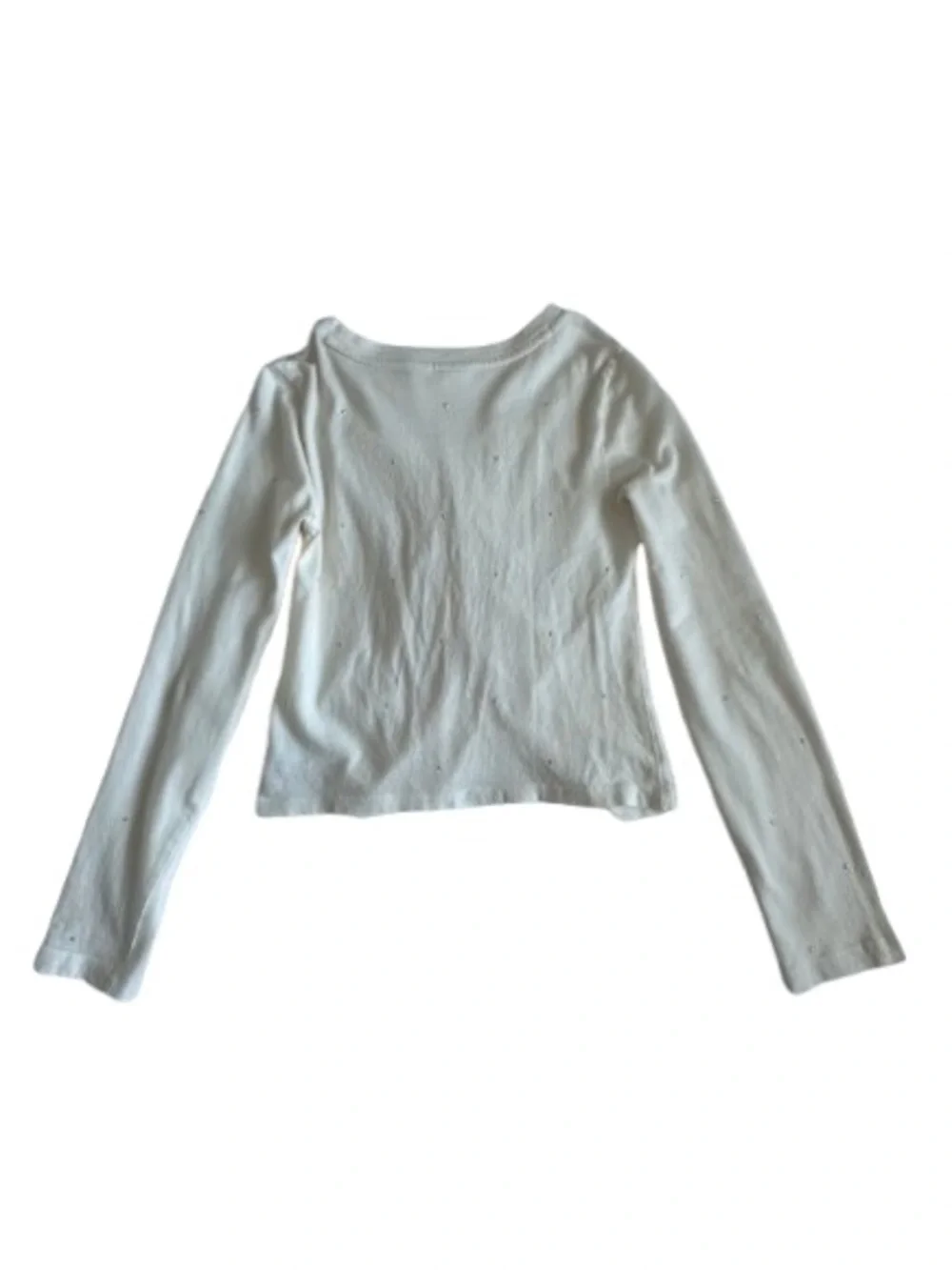 GAP Girl's L(10-11) Cream Ivory Long-Sleeve Cotton Top with Subtle Front Detail
